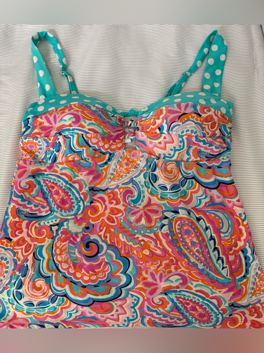 Crown & Ivy Multicolor Paisley One-Piece with Teal Polka-Dot Straps